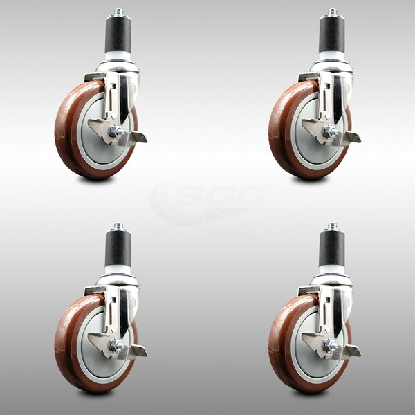 Service Caster 5 Inch 316SS Maroon Poly Swivel 1-5/8 Inch Expanding Stem Caster Set Brake SCC SCC-SS316EX20S514-PPUB-MRN-TLB-158-4 - main